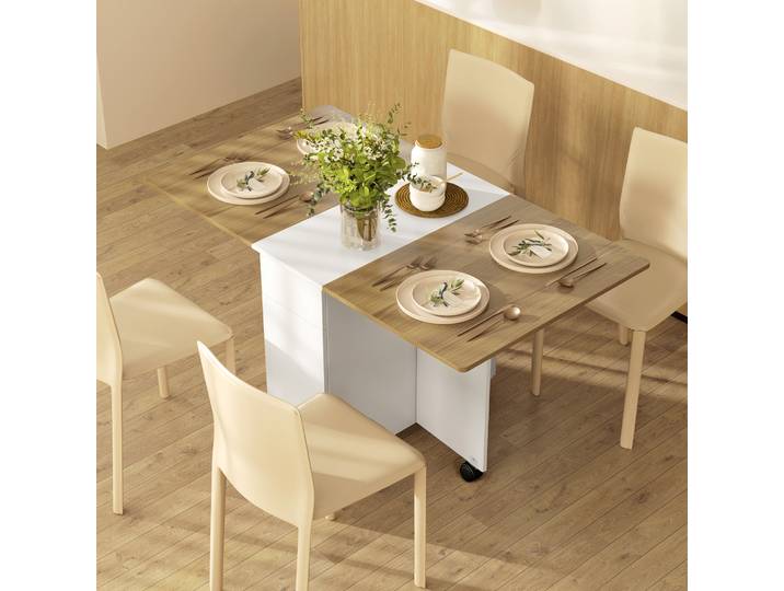 HOMCOM Table Pliable Cuisine 2-6 Pers avec Rangement Blanc