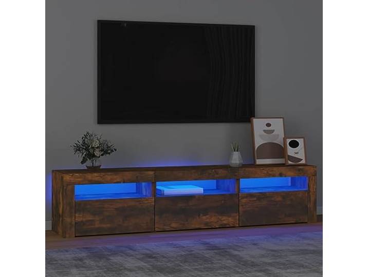 TV Unterschrank mit RGB LED Beleuchtung Raucheiche 180x35x40cm Möbel mit Stauraum Holzwerkstoff Modern TV Schrank Farbverstellbar