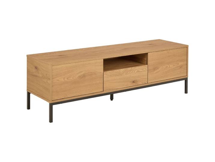Meuble tv 2 portes et 1 tiroir pieds métal noirs beige