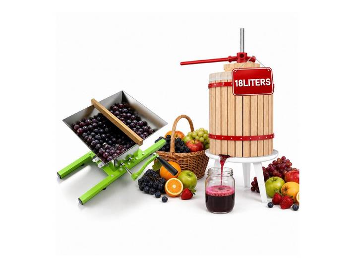 FIVMEN Entsafter Obstpresse Manuelle Fruchtpresse aus Buchenholz inkl. Presstuch, Weinpresse Saftpresse Maischepresse Obstmühle