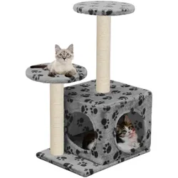 vidaXL Olhonum (60 cm, Grau mit Pfoten-Muster, Grau mit Pfotenabdruck), Katzenbaum
