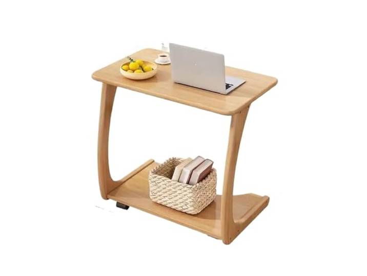 XIUsheUA Mobiler Beistelltisch aus Massivholz mit 360-Grad-Rädern Nachttisch for Wohnzimmer, Schlafzimmer, Sofa, platzsparende Möbel aus Gummibaumholz(Style A 60x40x63cm)
