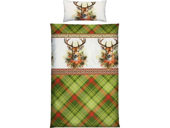 REDBEST Bettwäsche Flanell Hirsche grün Größe 40x80 cm / 135x200 cm - Wendekissenbezug, samtig weich, warmes Hautgefühl, temperaturausgleichend, pflegeleicht, mit Reißverschluss