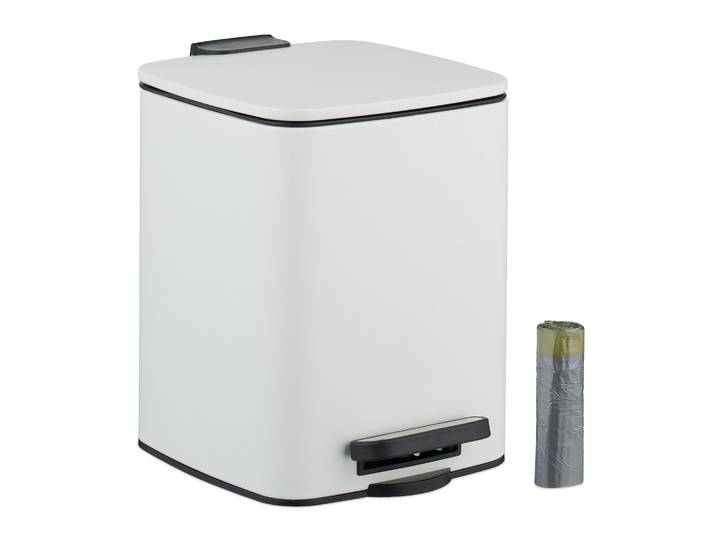 Eckiger Kosmetikeimer 6L mit Müllbeuteln Weiss-Schwarz