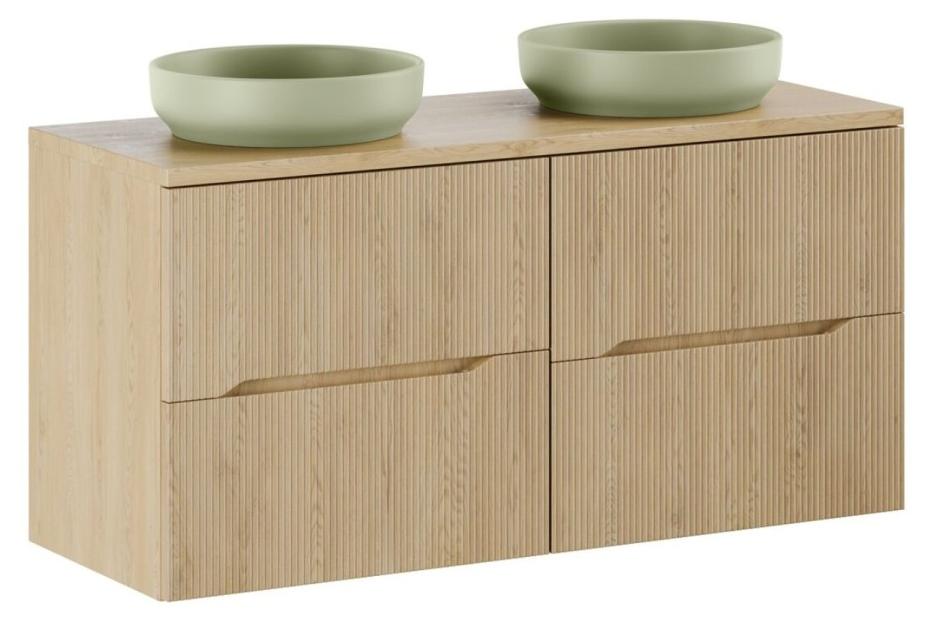 Wandhängendes Badezimmer-Set NATURA 120cm: Unterschränke 60cm + Platte für Waschbecken + grüne runde Aufsatzwaschbecken