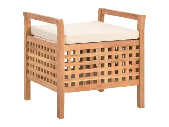 GHVBNMF Sitzbank mit Stauraum 49x48x49 cm Walnuss Massivholz Inklusive cremeweißem Polsterkissen, offene Gitteroptik für Luftzirkulation im Flur oder Schlafzimmer.
