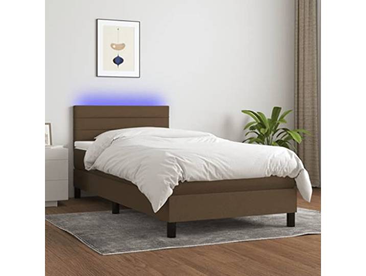 Strapazierfähiger Stoff mit Taschenfederkernmatratze LED Beleuchtung Boxspringbett mit Matratze & LED Dunkelbraun 80x200 cm Stoff Bett mit Kopfteil Taschenfederkern Topper USB Licht