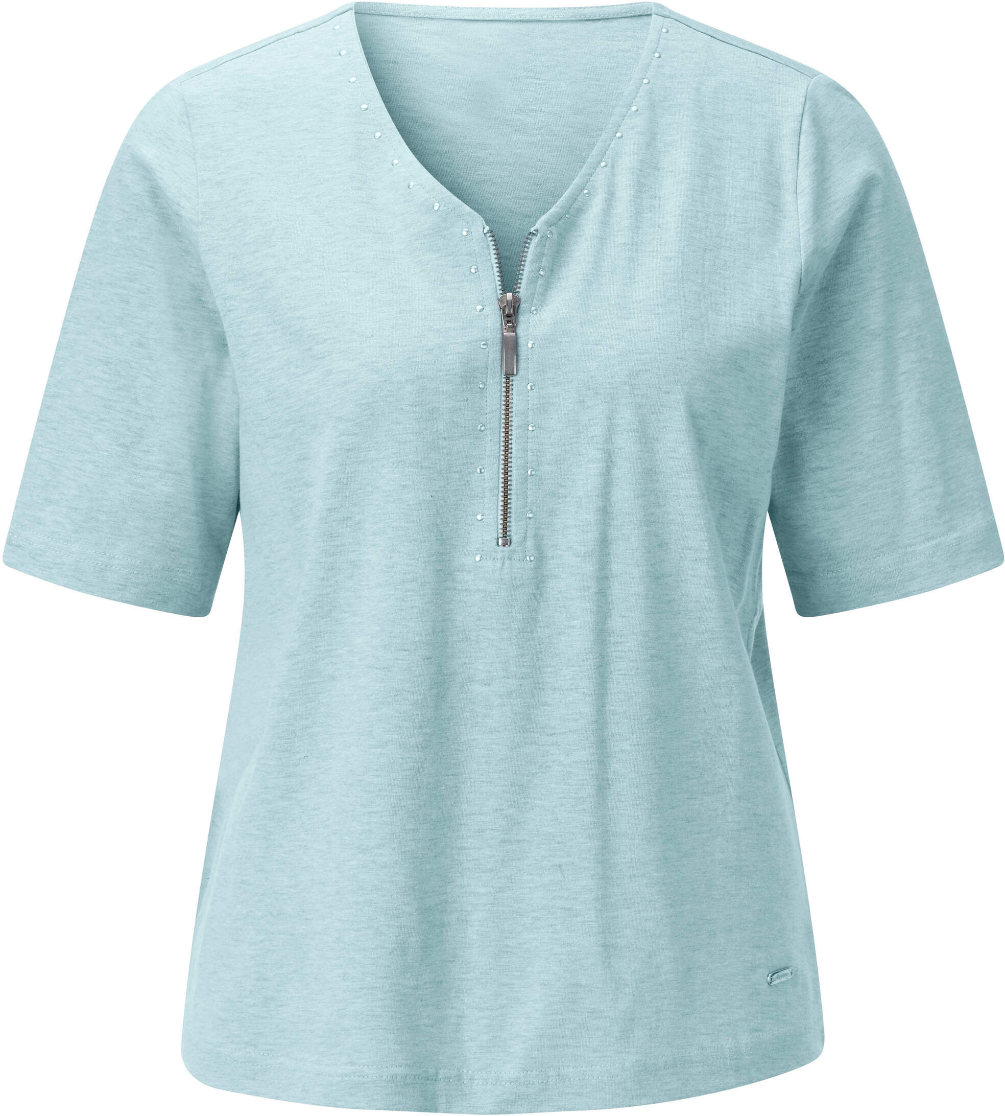 T-Shirt WITT "V-Shirt V-Shirt mit Nieten-Verzierung", Damen, Gr. 54, mint, meliert, Sportlich, V-Ausschnitt, Shirts T-Shirt