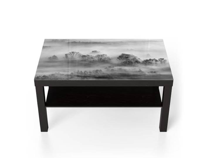 DEQORI Glastisch schwarz groß 90x50 cm Motiv Nebelgeflüster ausgefallener Beistelltisch aus Glas Hochglanz Couchtisch fürs Wohnzimmer moderner Couch Tisch mit Design
