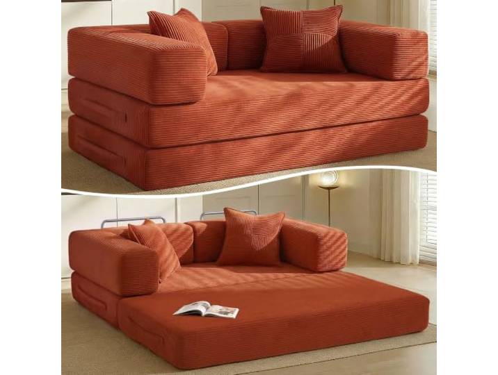 Dyonery Boneless Schlafsofa, 5-in-1 klappbares Cordsofa mit Schlaffunktion,Bequeme vielseitige Lounge,Compressed Sofa in Box,modularer Futon Couch für Wohnzimmer, Schlafzimmer, Orange