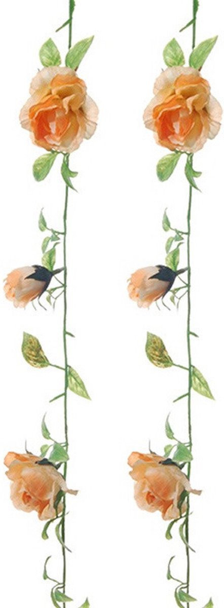 Louis Maes Kunstplant Bloemenslinger Rozen - 2x - Zalmroze/Groen - Lengte: 225 cm