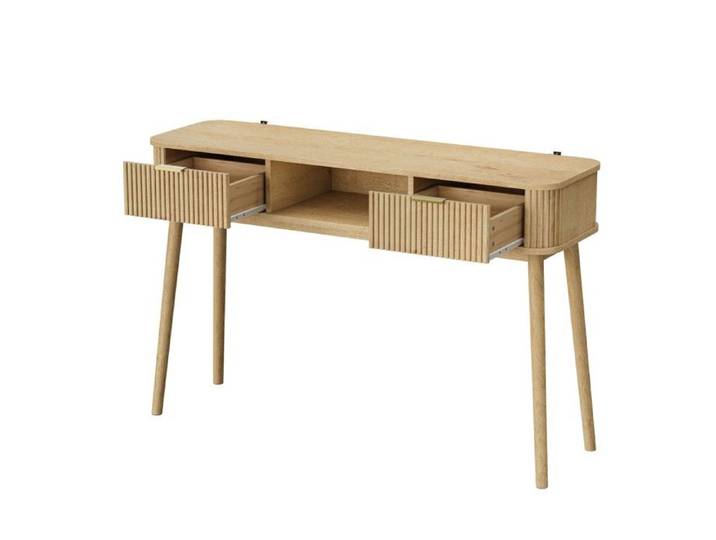 Console Vintage Aspect Chêne 120x35x77 6cm avec tiroirs et niche table console pour entrée couloir et salon Chaises Non Incluses