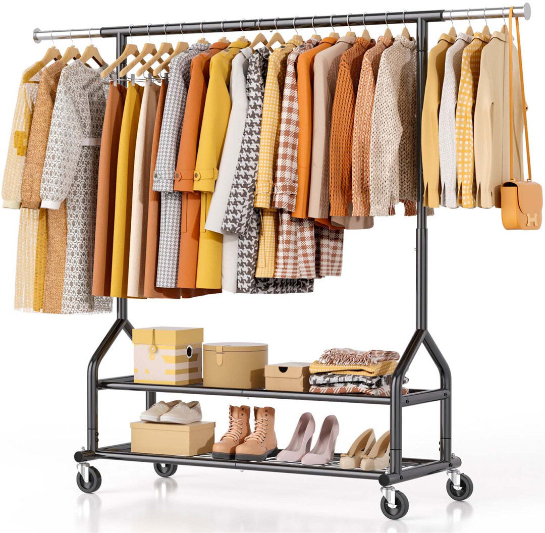 Rebrilliant Bonville Adjustable Rolling Clothing Rack Black