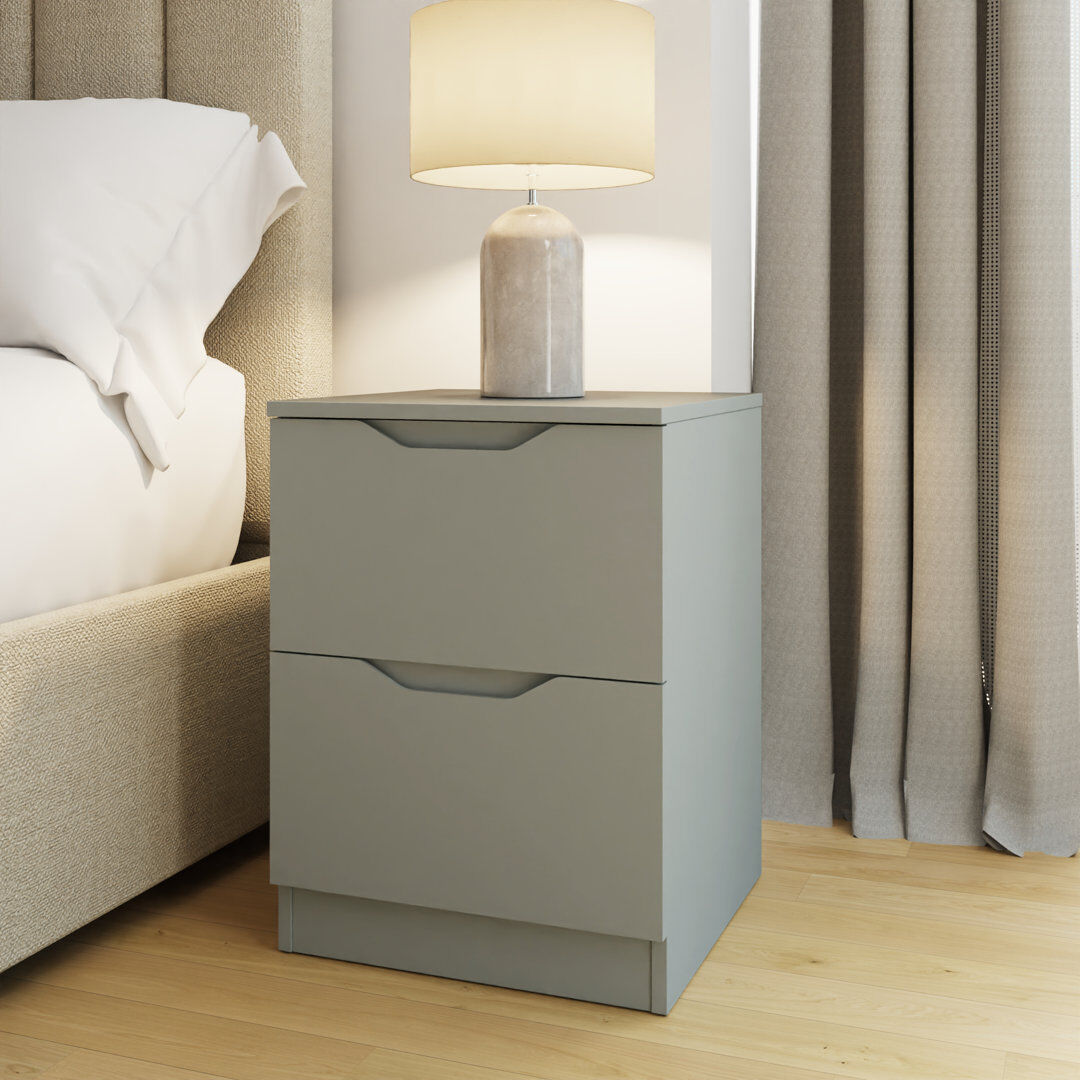 17 Stories Groove Handled 2 Drawer Bedside Sage Green 55cm H X 40cm W X 40cm D