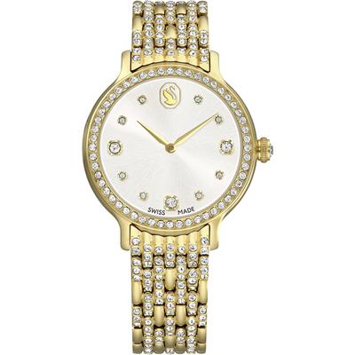 Quarzuhr SWAROVSKI "IMBER", gold (goldfarben), Armbanduhren, Damen, Quarzuhr, Armbanduhr, Damenuhr, Swiss Made, Edelstahlarmband, analog