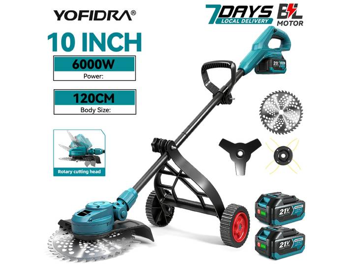 Tondeuse à gazon électrique sans fil YOFIDRA 6000W 10 pouces, pliable, coupe-herbe, outil de jardinage pour batterie Makita 21V