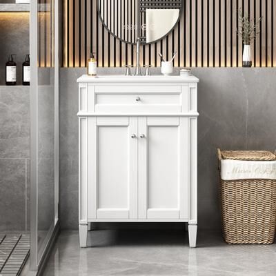 Kodotan sofa "24"" Bathroom Vanity With 2 Doors And Tip-Out Drawer, Bathroom Storage Cabinet With Sink, Soft-Closing Doors With Organizers"
