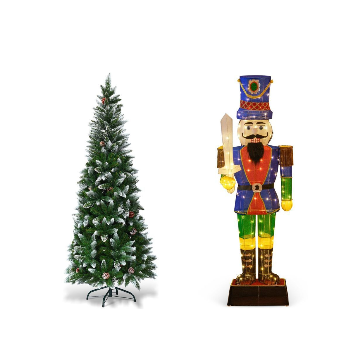 Costway Besneeuwde Kerstboom met LED-verlichting, 180 cm