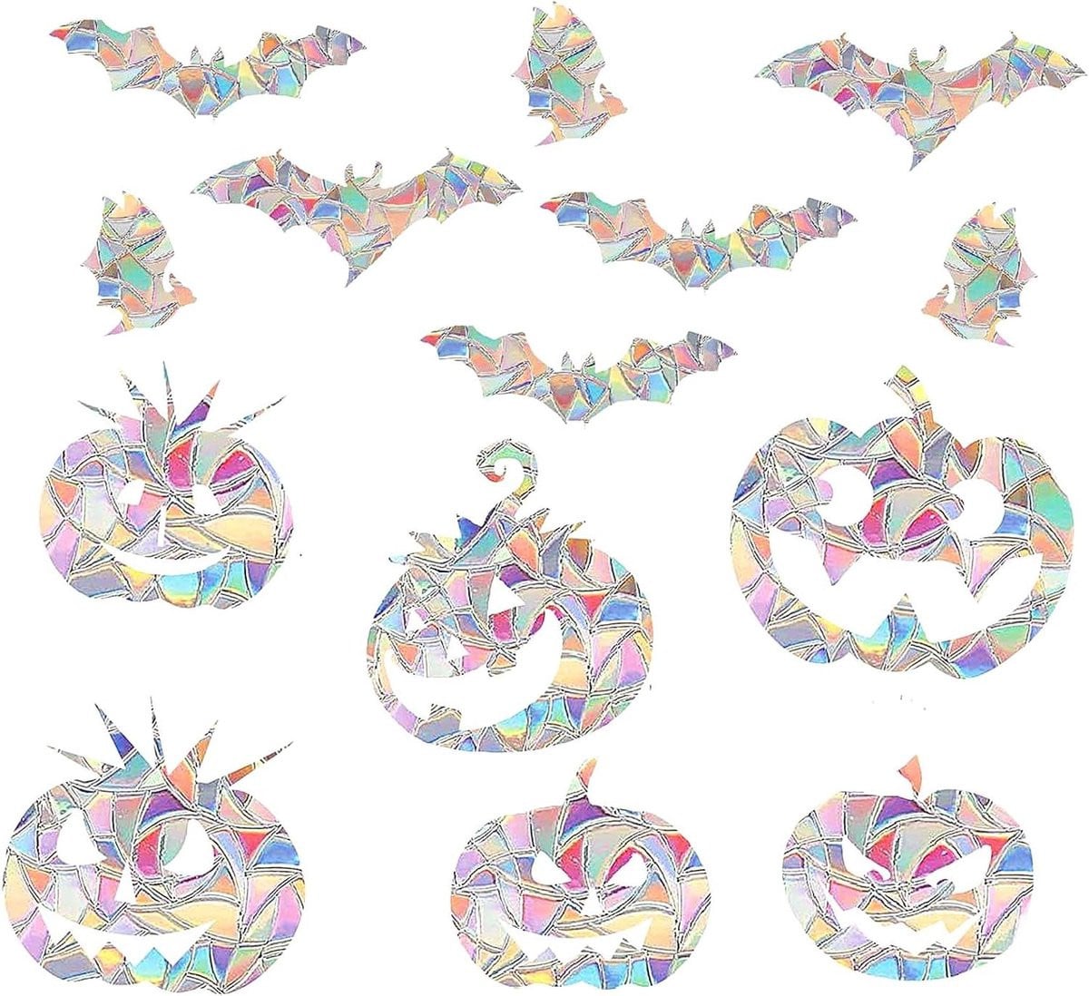 4 stuks Raamstickers Vogelbescherming Halloween Vleermuis en Pompoen - Decoratieve Zelfklevende PVC Folie voor Ramen