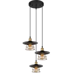Pendelleuchte Esstischlampe 3 flammig Industrial Hängeleuchte Küche, Metall schwarz messing, 3x E27, DxH 33x 150 cm