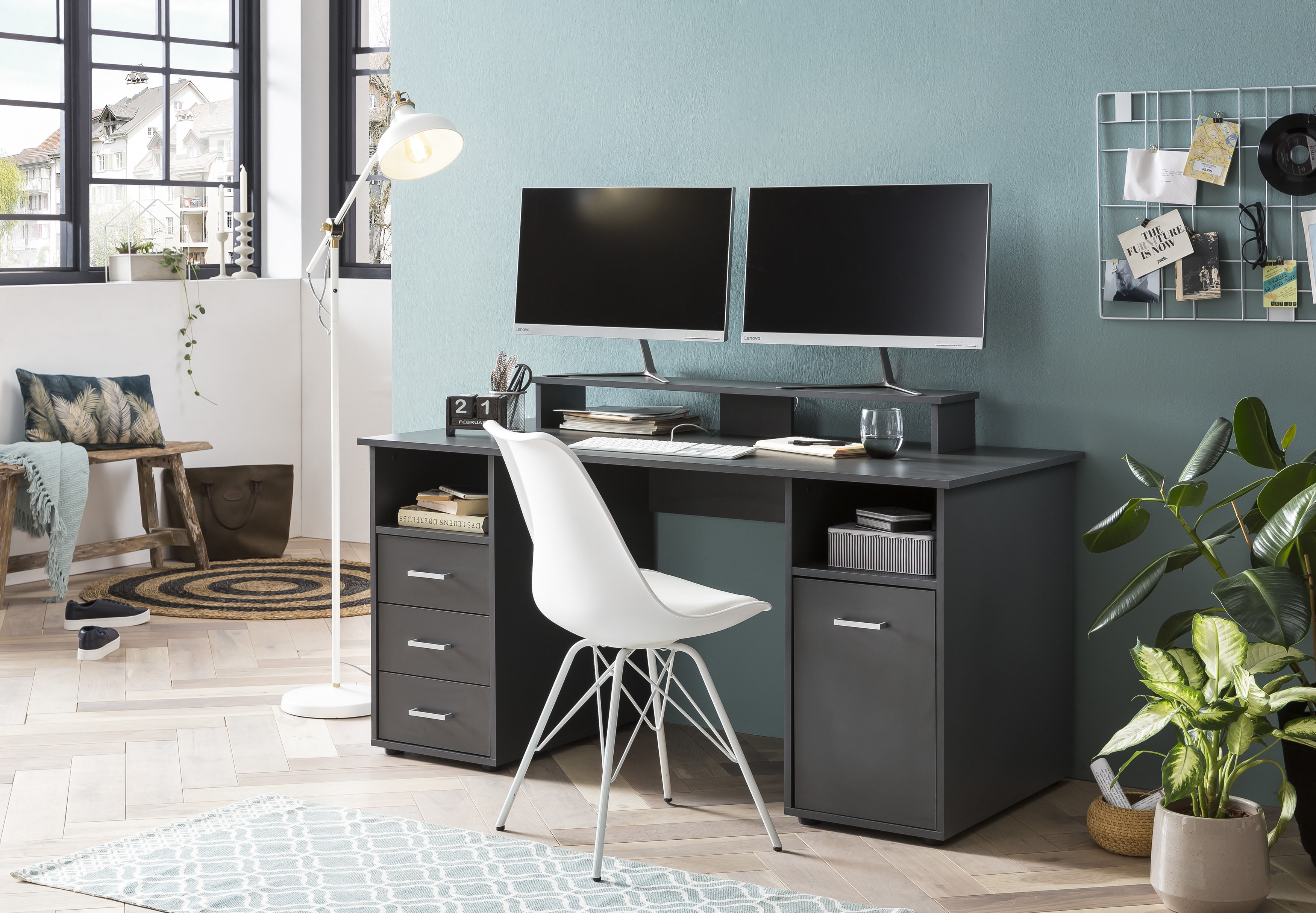 Schreibtisch SCHILDMEYER "Baku", grau (anthrazit, anthrazit, anthrazit), B:150cm H:86,7cm T:70cm, Tische, Schreibtisch, Solide Verarbeitung - Dieses Produkt ist in Deutschland gefertigt anthrazit, anthrazit, anthrazit B/H/T: 150cm x 86,7cm x 70cm