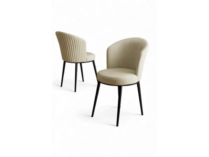 Modern Chair Set (4 Pieces), Cream & Black, 45 x 87 x 41 cm 100% Metal Frame, Plywood Back, 22/28 DNS Foam Stylish & Durable for Home & Hotel