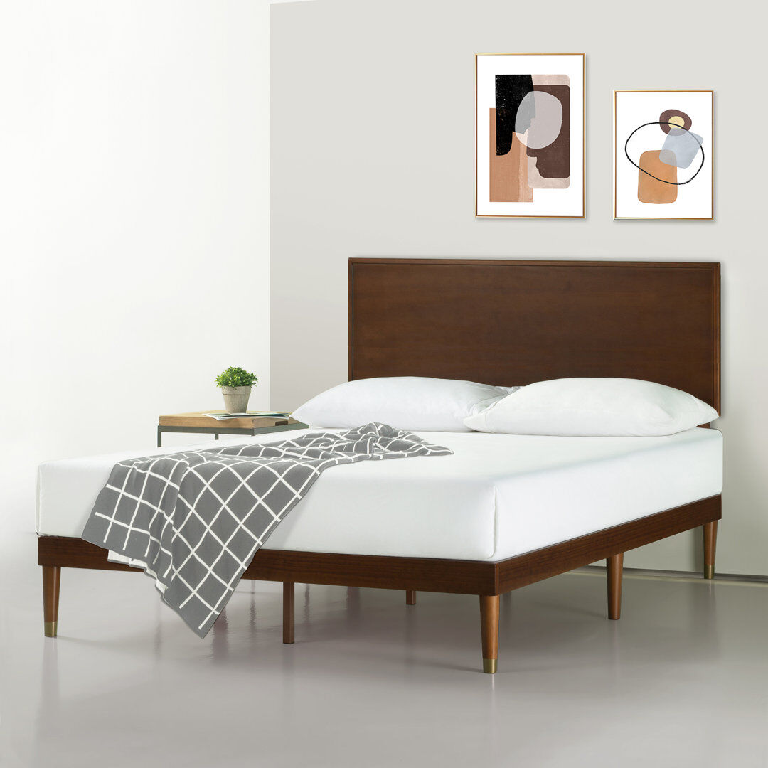 Mercury Kiesel Mid-Century Inspired Wood Platform Bed frame with Headboard Brown Kingsize (5')