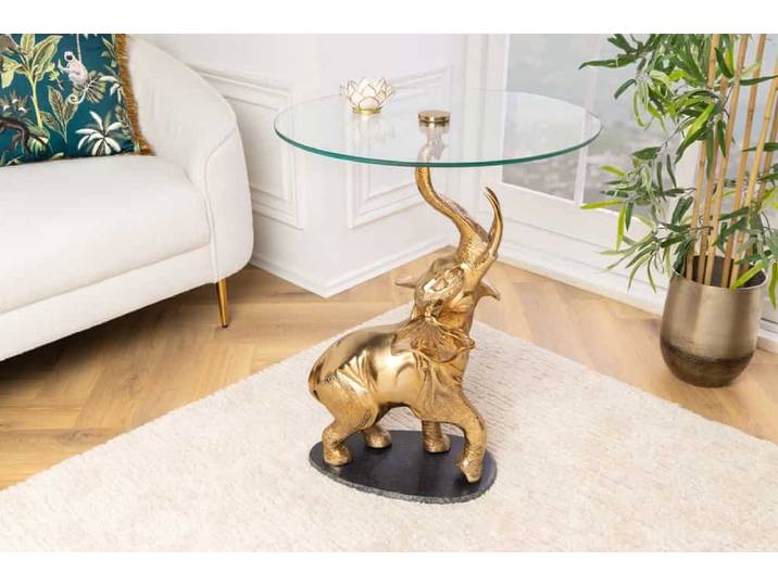 Sitheim® Beistelltisch ELEPHANT 80cm Metall Glas Marmor Skulptur handmade