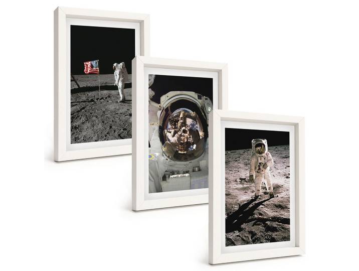 BILDER SET 3er Set - 20x30 cm Weißer Rahmen - NASA-Mondlandung