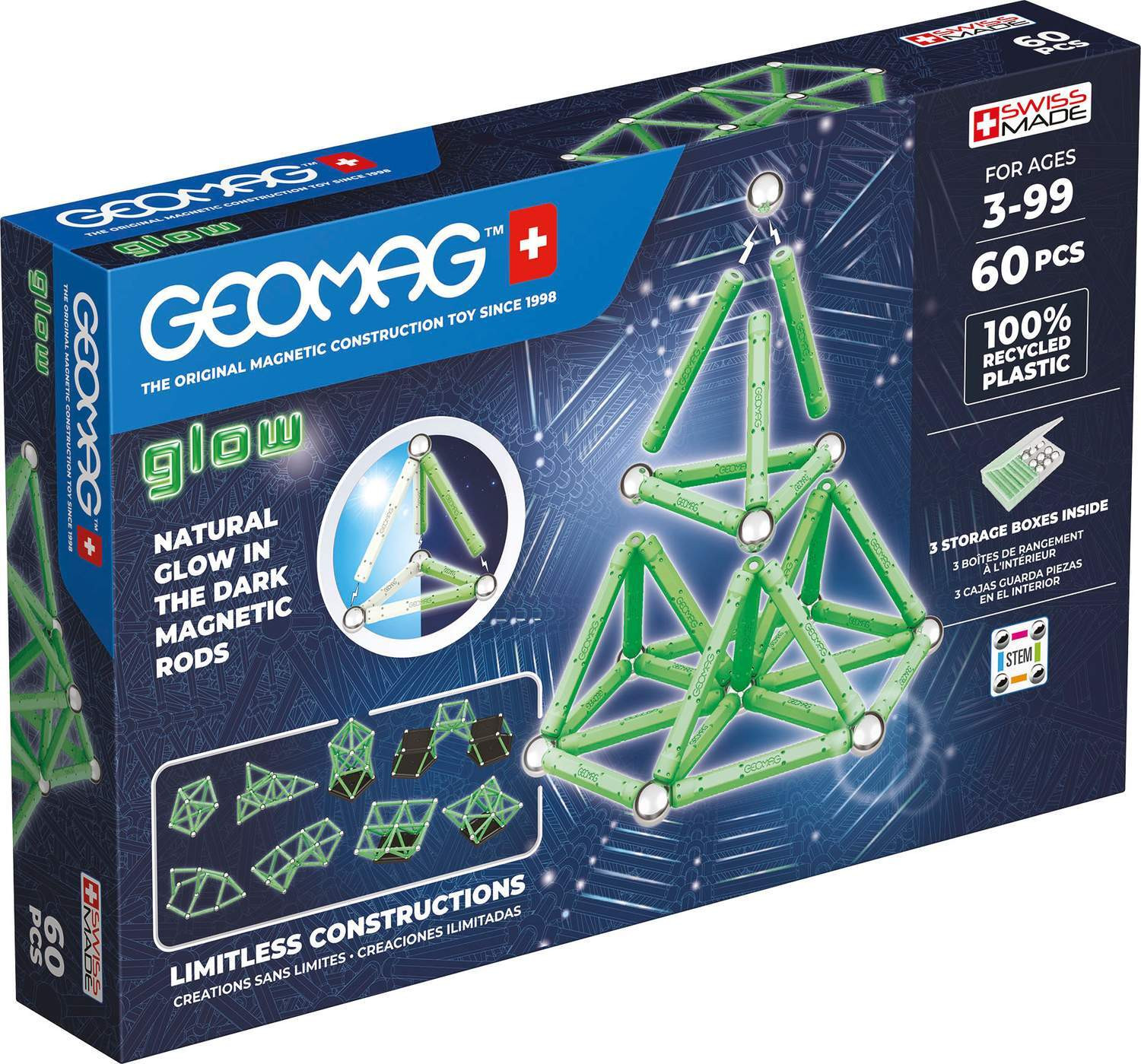 Geomag Glow Recycled magnetisch speelgoed met 60 stuks neodymiummagneten, groen