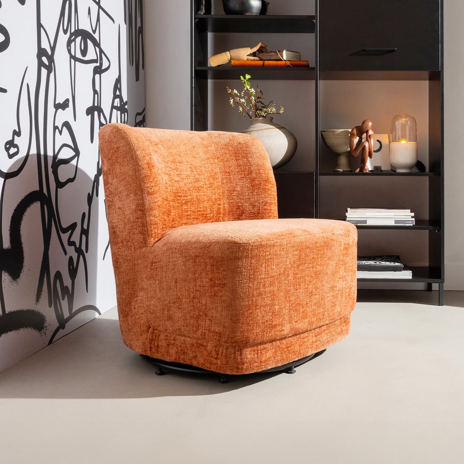 WOOOD Draaifauteuil Atty Structure Velvet - Blossom