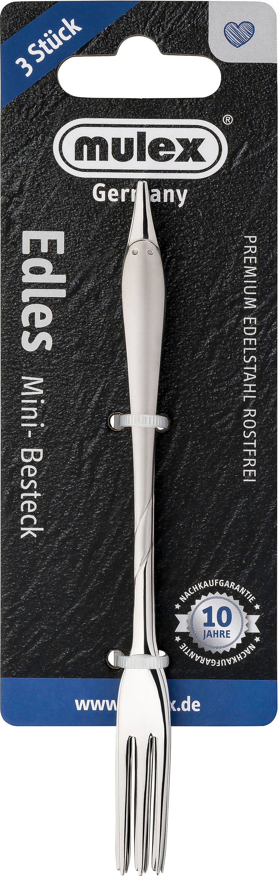 Brotzeitgabel MULEX "Mini-Besteck, Gabel Set, satiniert", silber (silberfarben), 3 Stk., Edelstahl, Essgabeln, innovatives Produkt für Fingerfood und Tapas