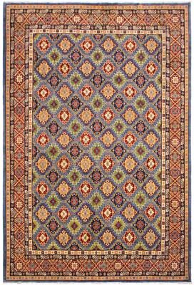 Treasured Knots Southwestern Kazak Francisco Light Blue/Red Wool Rug - 10'1'' x 13'10''