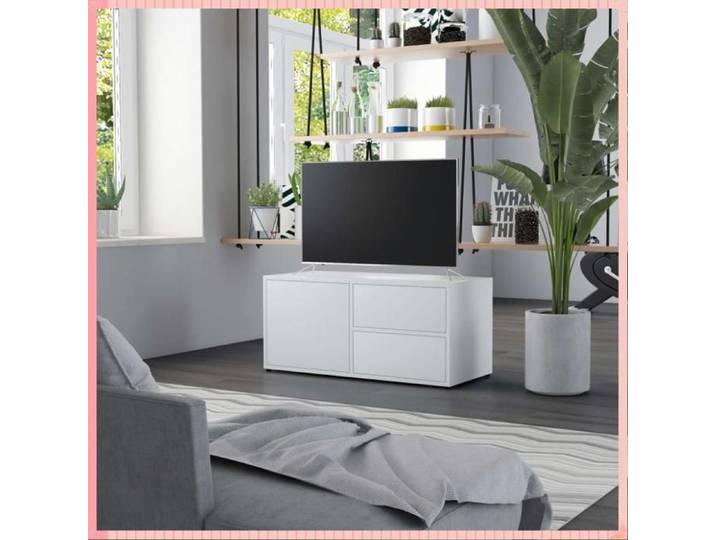 meuble tv - 80x34x36cm - avec 2 tiroirs - Conception Ergonomique - Architecture Moderne - Look Actuel - Blanc - Pour Salon