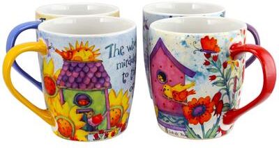 Gibson Birdhouse Floral 18 oz Cup, 4 Assorted Designs