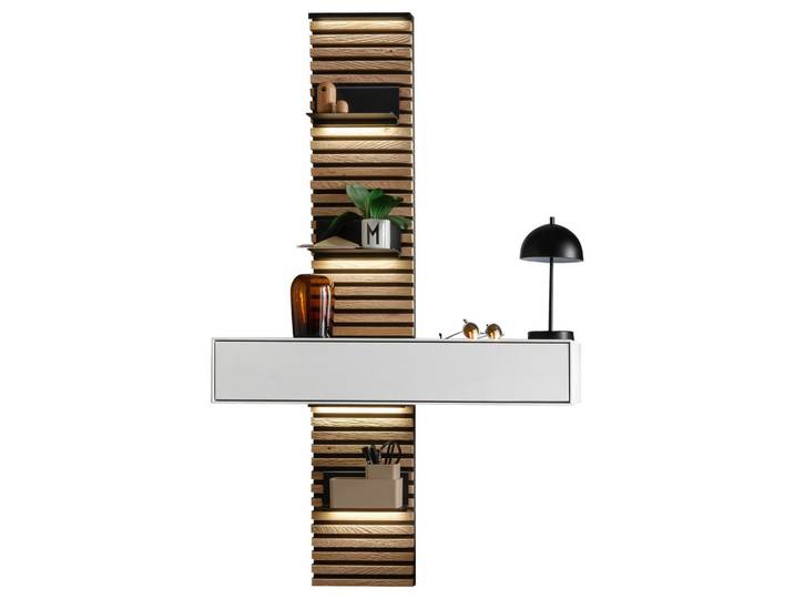 Schöner Wohnen Hängeelement, Weiß, Eichefarben, Holz, Kerneiche, 1 Schublade(n) Schubladen, 98x168x39 cm, hängend, Wohnzimmer, Wohnwände, Hängeelemente