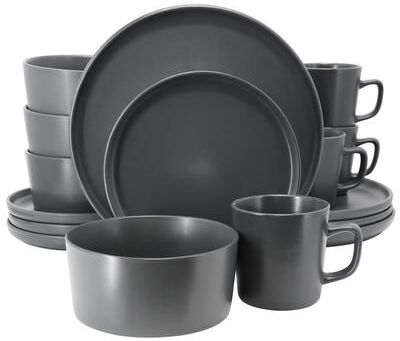 Elama Luxmatte Dark Grey 16 Piece Dinnerware Set