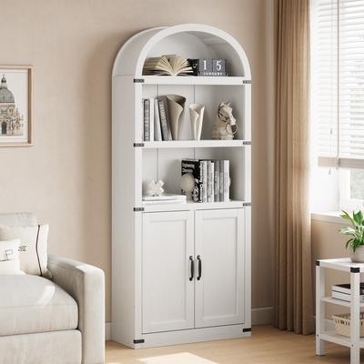 Garvee Bookcase 5 Shelf Arched Bookshelf, 72'' Tall Bookcase Farmhouse Display Storage Rack Wooden Bookshelves