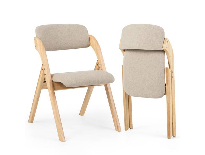 Costway Lot De 2 Chaises En Bois Pliantes Avec Assise Rembourrée\, Naturel