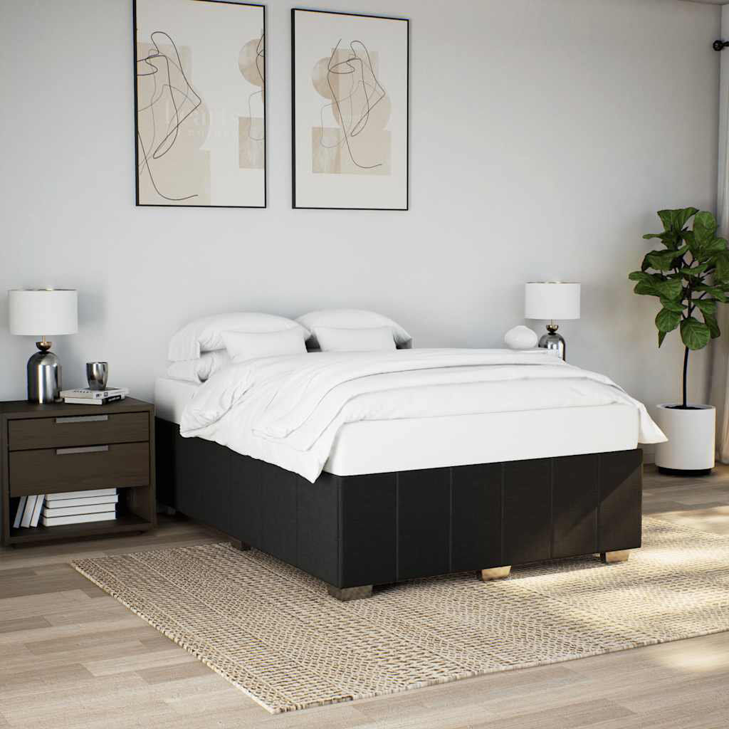 Latitude Run Baecher Upholstered Fabric Bed Frame Black Double