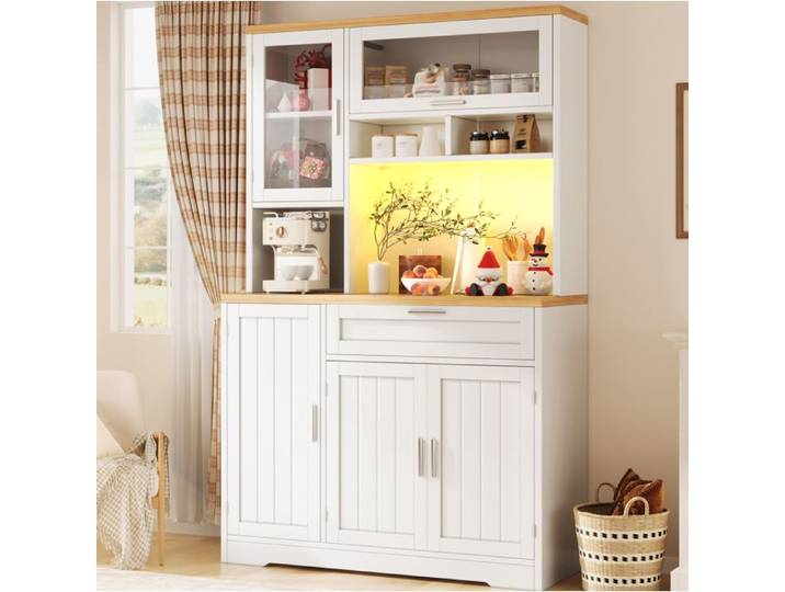Buffet haut LED – Blanc – Vitrine avec portes vitrées – 104 x 40 x 180 cm