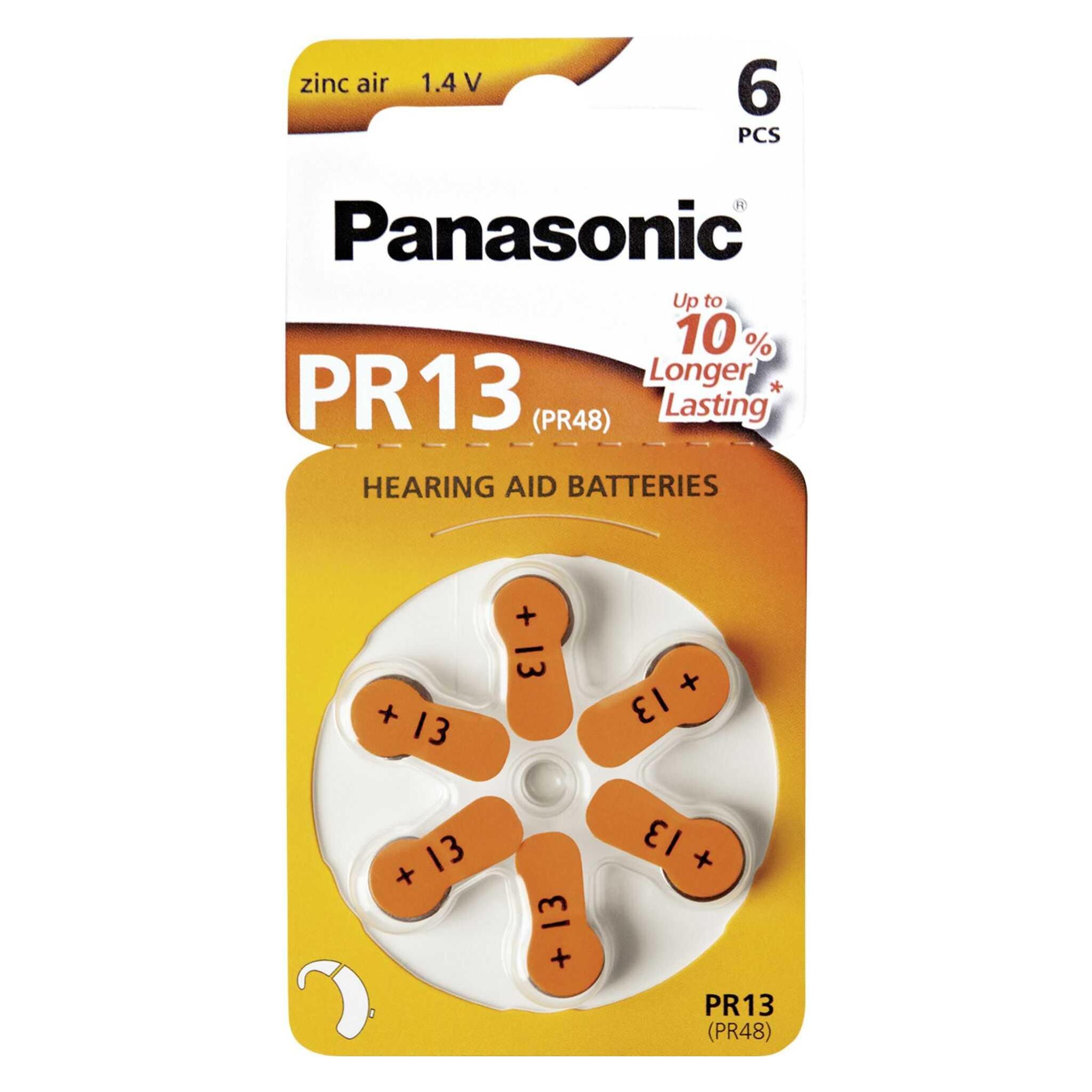 Panasonic Hörgeräte Batterien PR13 (6 Stk., PR48, 310 mAh) (PR-13(48)/6LB)