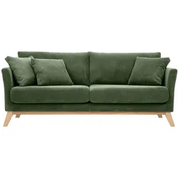 Skandinavisches 3-Sitzer Sofa in Khaki-Rippensamt und hellem Holz OSLO