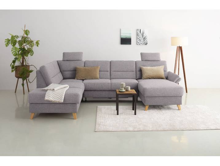Wohnlandschaft GOODPRODUCT Westerland U-Form , silber, B:303cm H:90cm T:213cm, 100% Polyester, Sofas, Wohnlandschaft, Federkern, wahlweise Schlaffunktion, Stauraum und Armlehn-Verstellung
