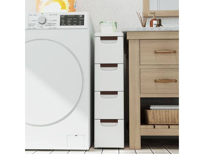 GIANTEX Commode à 4 Tiroirs avec Roulettes-19x42x74cm-Armoire de Rangement Etroite-Organisateur pour Salon Chambre Cuisine-Blanc