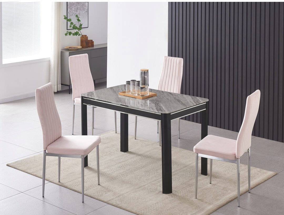 Fairmont Park Hannahs Grey Marble Effect Dining Table With 4 Monza Velvet Chairs Pink 4