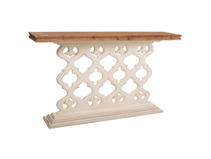Wanderlust Eingangskonsole aus geschnitztem Holz 142x30x79 cmWeiße, Beige, 142x78.5x30 cm, Wohnzimmer, Wohnzimmertische, Konsolentische
