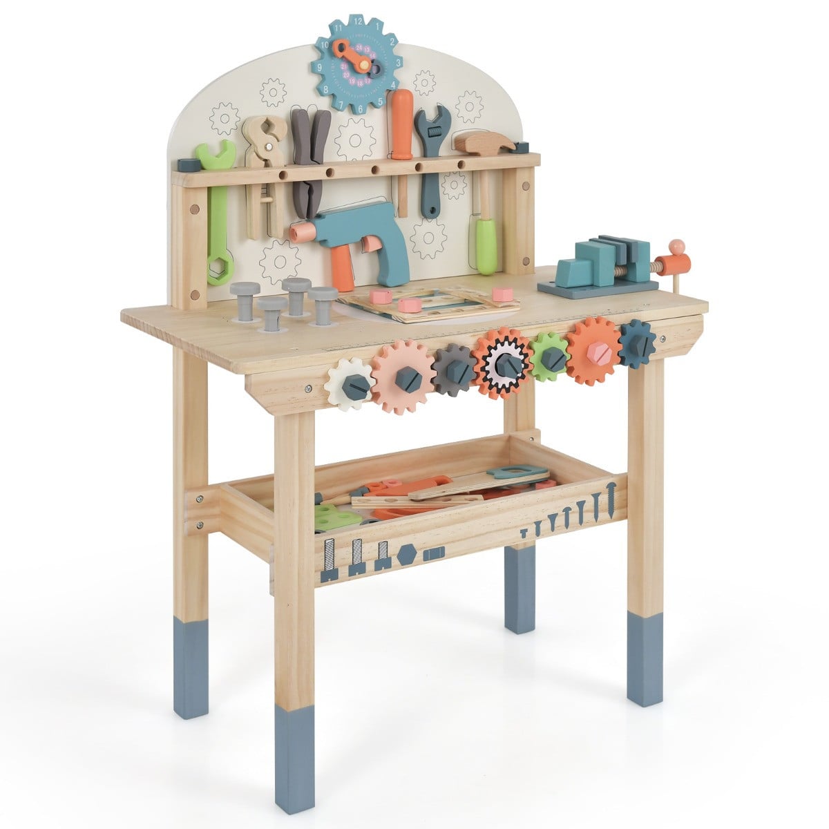 Costway Montessori Gereedschapsbank voor Kinderen van Hout met Magnetisch Frame, Opbergrek en Accessoires