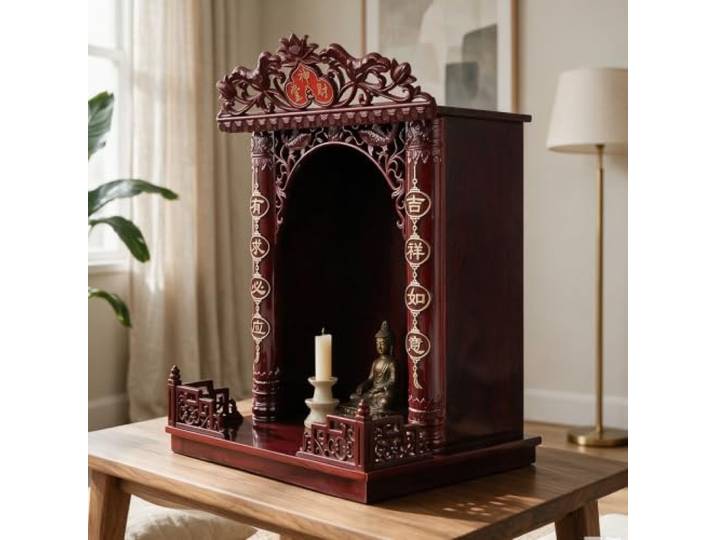 SYXHJTFZ Holz Wand und Tisch Opferaltar Schrank Schrank für Gott des Reichtums und Guanyin mit Tempeldekor für Hausgebet(B 18.5*13.7*26.5in)
