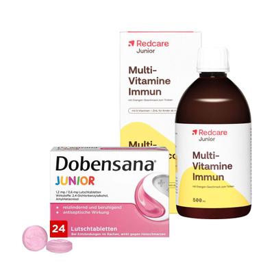Dobensana Junior 1,2mg/0,6mg Lutschtabletten + Redcare Multivitamine Immun Flüss.z. 1 St